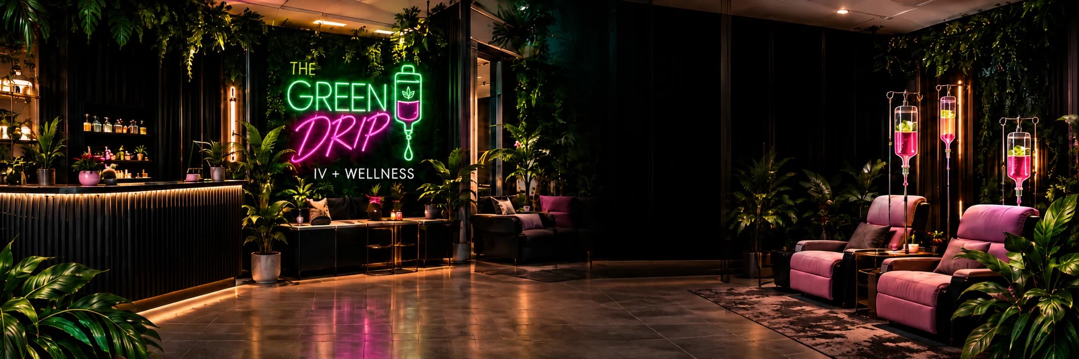 Concept artwork showing The Green Drip’s tropical lounge inspiration